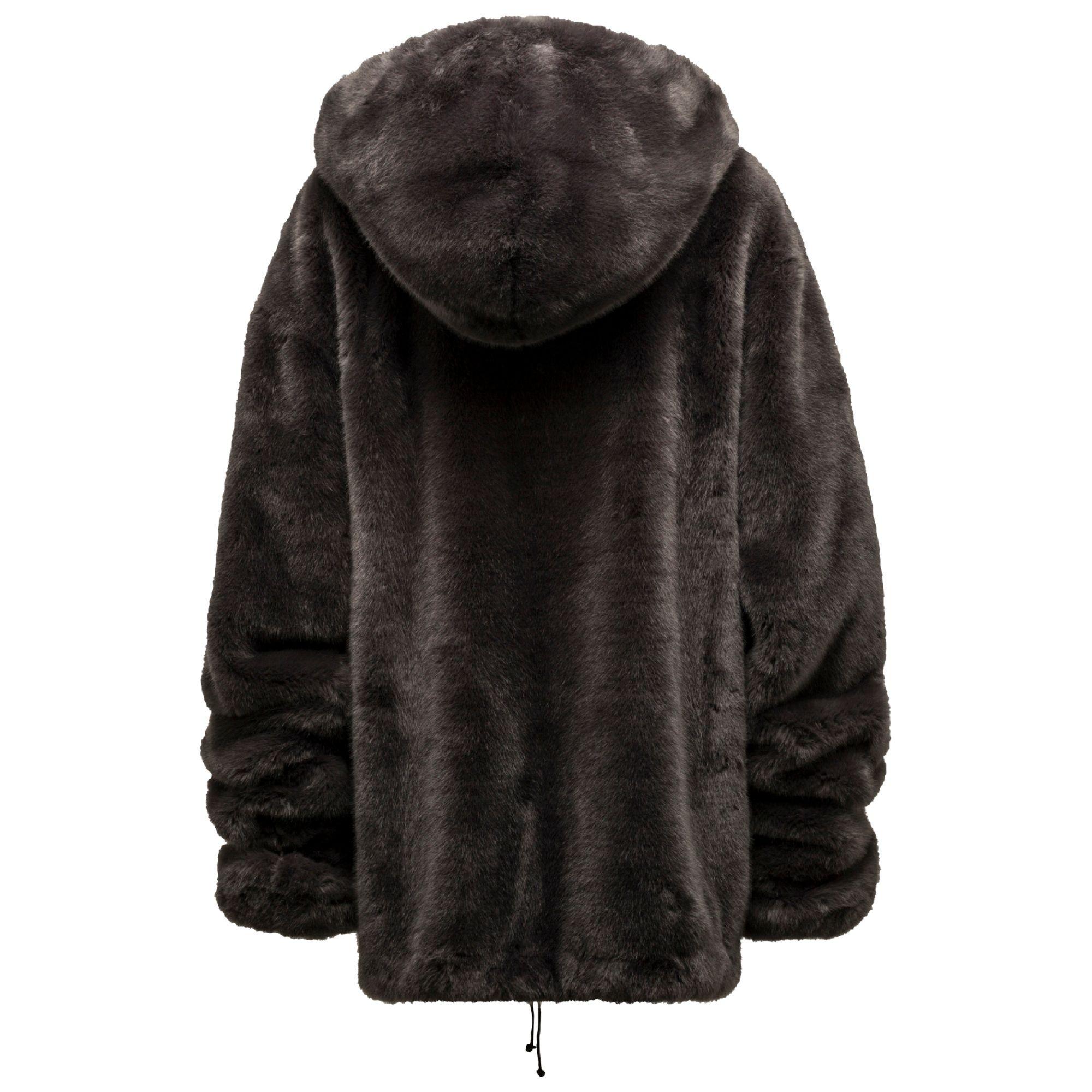PUMA Half-zip Pullover Faux Fur Hoodie in Charcoal Heather-Gray 